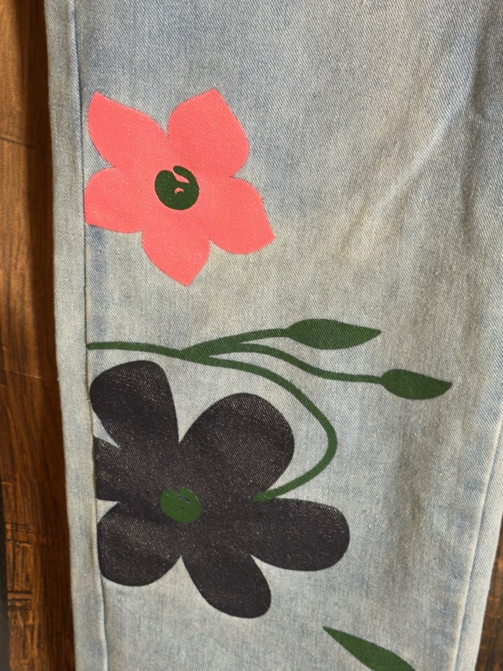 MISSLOOK Floral Denim Overalls Large Light Wash Straight Leg Y2K Cottagecore - Picture 4 of 16